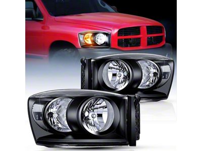 Nilight OE Style Headlights with Clear Reflector; Black Housing; Clear Lens (06-08 RAM 1500)