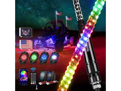 Nilight Spiral Antenna RGB LED Whip Lights with RGB Rock Lights; 3-Foot (Universal; Some Adaptation May Be Required)