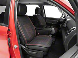 Waterproof Leather Front and Rear Seat Covers; Black and Red (09-26 RAM 1500 Crew Cab)
