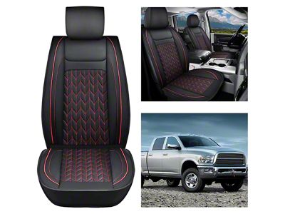 Nilight Waterproof Leather Front Seat Covers; Black and Red (09-24 RAM 1500)