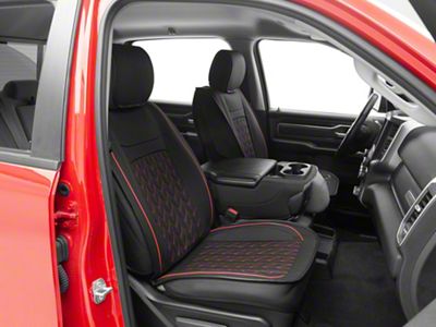 Waterproof Leather Front Seat Covers; Black and Red (09-25 RAM 1500)
