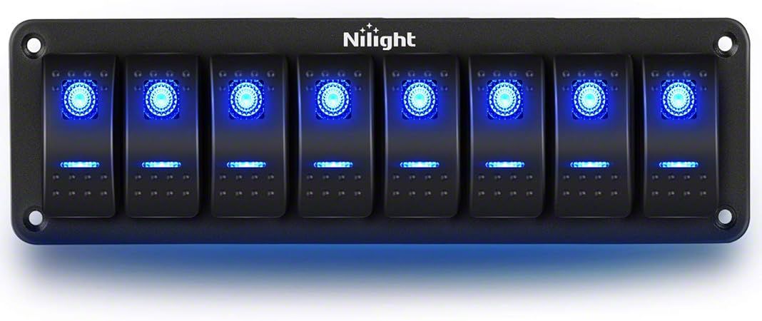 RAM 2500 8-Gang Aluminum Rocker Switch Panel with Rocker Switches; Blue ...