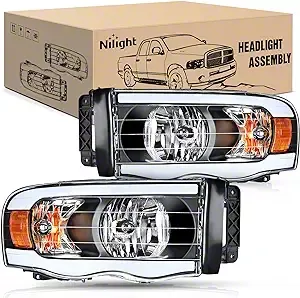 RAM 2500 LED DRL Headlights with Amber Reflectors Black Housing Clear Lens 03 05 RAM 2500 Free Shipping