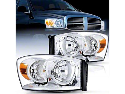 Nilight OE Style Headlights with Amber Reflector; Chrome Housing; Clear Lens (06-09 RAM 2500)