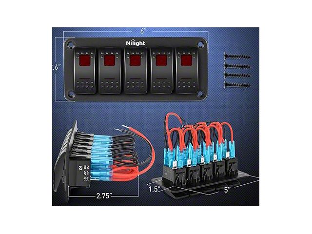 RAM 3500 5-Gang Aluminum Rocker Switch Panel with Rocker Switches; Red ...