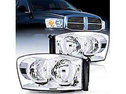 Nilight OE Style Headlights with Clear Reflector; Chrome Housing; Clear Lens (06-09 RAM 3500)