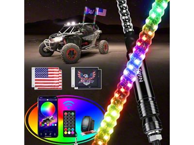 Nilight Spiral Antenna Bluetooth Remote App Control LED Whip Lights; 3-Foot (Universal; Some Adaptation May Be Required)