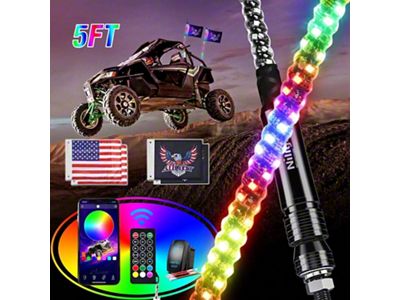 Nilight Spiral Antenna Bluetooth Remote App Control LED Whip Lights; 5-Foot (Universal; Some Adaptation May Be Required)