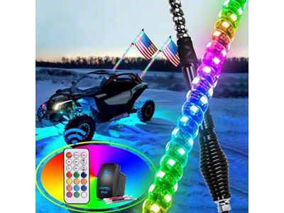 Nilight Spiral Antenna RGB LED Whip Lights with Spring Base; 6-Foot (Universal; Some Adaptation May Be Required)