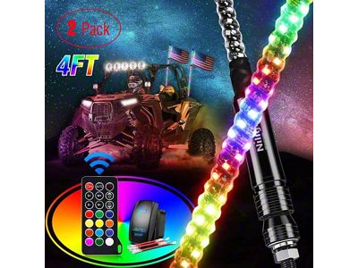 Nilight Spiral Antenna RGB LED Whip Lights;4-Foot (Universal; Some Adaptation May Be Required)