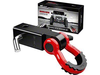 Nilight 2-Inch Shackle Hitch Receiver with 3/4-Inch D-Ring; Red/Black (Universal; Some Adaptation May Be Required)