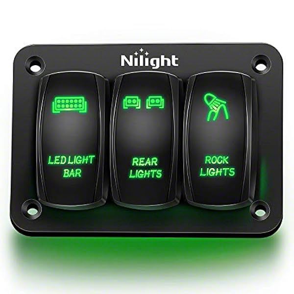 Ranger 3-Gang Aluminum Rocker Switch Panel with Rocker Switches; Green ...