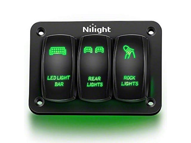Ranger 3-Gang Aluminum Rocker Switch Panel with Rocker Switches; Green ...