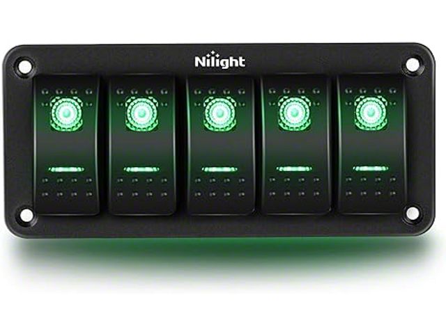 5 Way Rocker Switch Ranger 5-Gang Aluminum Rocker Switch Panel with Rocker Switches; Green ...