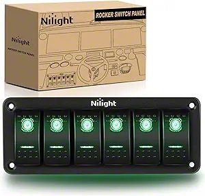Ranger 6-Gang Aluminum Rocker Switch Panel with Rocker Switches; Green ...