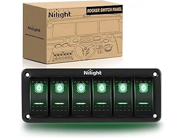6 Button Rocker Switch Cluster Ranger 6-Gang Aluminum Rocker Switch Panel with Rocker Switches; Green ...