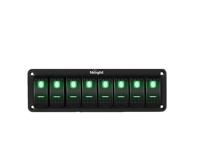 8 Blade Rocker Switch Ranger 8-Gang Aluminum Rocker Switch Panel with Rocker Switches; Green ...