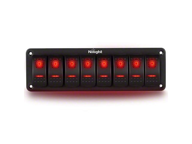 Ranger 8-Gang Aluminum Rocker Switch Panel with Rocker Switches; Red ...
