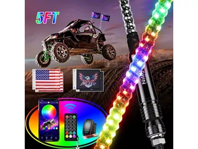 Nilight Spiral Antenna Bluetooth Remote App Control LED Whip Lights; 5-Foot (Universal; Some Adaptation May Be Required)