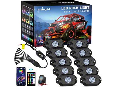Nilight RGB LED Rock Lights; Set of 10 (Universal; Some Adaptation May Be Required)