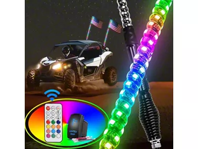 Nilight Spiral Antenna RGB LED Whip Lights with Spring Base; 3-Foot (Universal; Some Adaptation May Be Required)