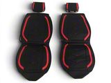 Waterproof Leather Front and Rear Seat Covers; Black and Red (07-26 Sierra 1500 Extended/Double Cab, Crew Cab)