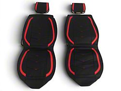 Waterproof Leather Front and Rear Seat Covers; Black and Red (07-26 Sierra 1500 Extended/Double Cab, Crew Cab)
