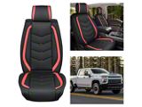 Waterproof Leather Front Seat Covers; Black and Red (07-26 Sierra 1500)
