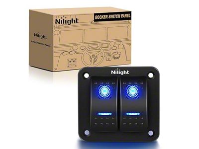 Nilight 2-Gang Aluminum Rocker Switch Panel with Rocker Switches; Blue LED (Universal; Some Adaptation May Be Required)