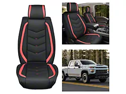 Nilight Waterproof Leather Front Seat Covers; Black and Red (07-24 Sierra 3500 HD)