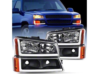 LED DRL Headlights with Amber Reflector; Black Housing; Clear Lens (03-06 Silverado 1500)
