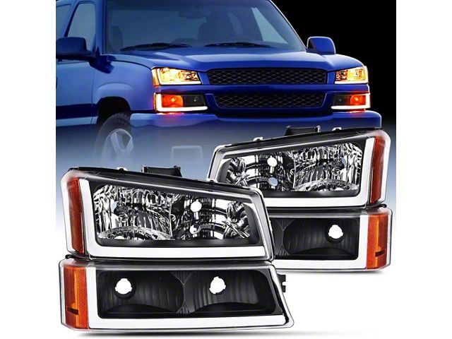 Nilight LED DRL Headlights with Amber Reflector; Black Housing; Clear Lens (03-06 Silverado 1500)