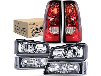 OE Style Headlight and Tail Light Combo Kit; Black Housing; Clear Lens (03-06 Silverado 1500 Fleetside)