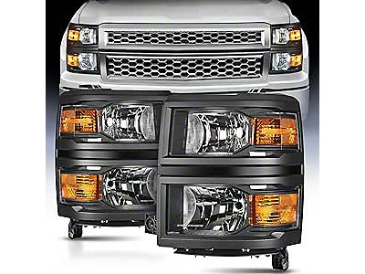 Headlight Bezels For Chevy Silverado 2014-2018 - Black ABS Lamp Guard Trim Covers