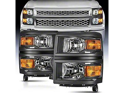 Nilight OE Style Headlights with Amber Corners; Black Housing; Clear Lens (14-15 Silverado 1500)