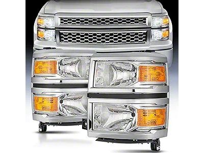 OE Style Headlights with Amber Corners; Chrome Housing; Clear Lens (14-15 Silverado 1500)