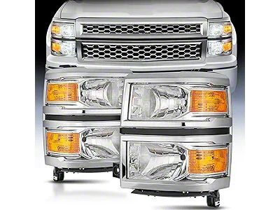 Nilight OE Style Headlights with Amber Corners; Chrome Housing; Clear Lens (14-15 Silverado 1500)