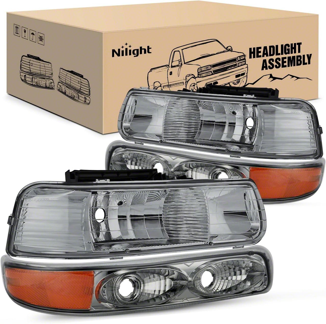 Silverado 1500 OE Style Headlights with Amber Corners and