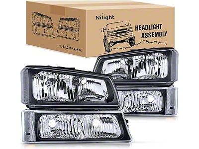 Nilight OE Style Headlights with Clear Corners; Black Housing; Clear Lens (03-06 Silverado 1500)
