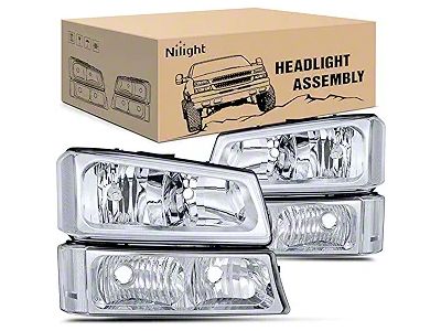 Nilight OE Style Headlights with Clear Corners; Chrome Housing; Clear Lens (03-06 Silverado 1500)