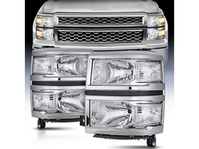 Nilight OE Style Headlights with Clear Corners; Chrome Housing; Clear Lens (14-15 Silverado 1500)