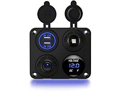 Nilight 4-in-1 ON/OFF Charger Socket Panel with Dual USB Socket, Power Outlet, LED Voltmeter and Cigarette Lighter Socket; Blue LED (Universal; Some Adaptation May Be Required)