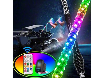 Nilight Spiral Antenna RGB LED Whip Lights with Spring Base; 5-Foot (Universal; Some Adaptation May Be Required)