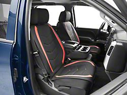 Waterproof Leather Front and Rear Seat Covers; Black and Red (07-25 Silverado 1500 Extended/Double Cab, Crew Cab)