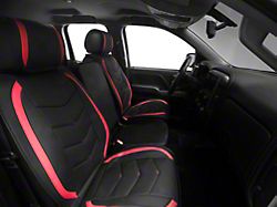 Waterproof Leather Front Seat Covers; Black and Red (07-26 Silverado 1500)