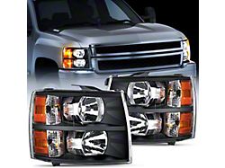 Nilight OE Style Headlights with Amber Corners; Black Housing; Clear Lens (07-14 Silverado 2500 HD)