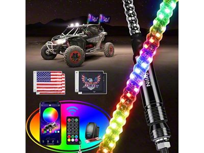 Nilight Spiral Antenna Bluetooth Remote App Control LED Whip Lights; 2-Foot (Universal; Some Adaptation May Be Required)