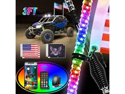 Nilight Spiral Antenna Bluetooth Remote App Control LED Whip Lights with Spring Base; 3-Foot (Universal; Some Adaptation May Be Required)