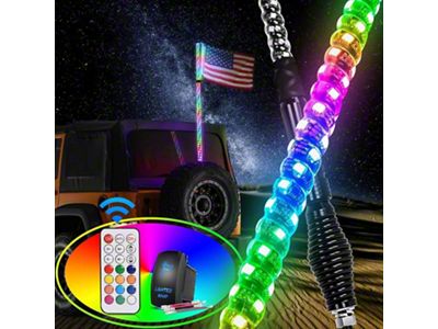 Nilight Spiral Antenna RGB LED Whip Light with Spring Base; 3-Foot (Universal; Some Adaptation May Be Required)