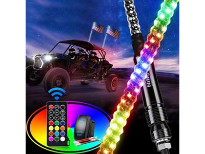 Nilight Spiral Antenna RGB LED Whip Lights; 3-Foot (Universal; Some Adaptation May Be Required)